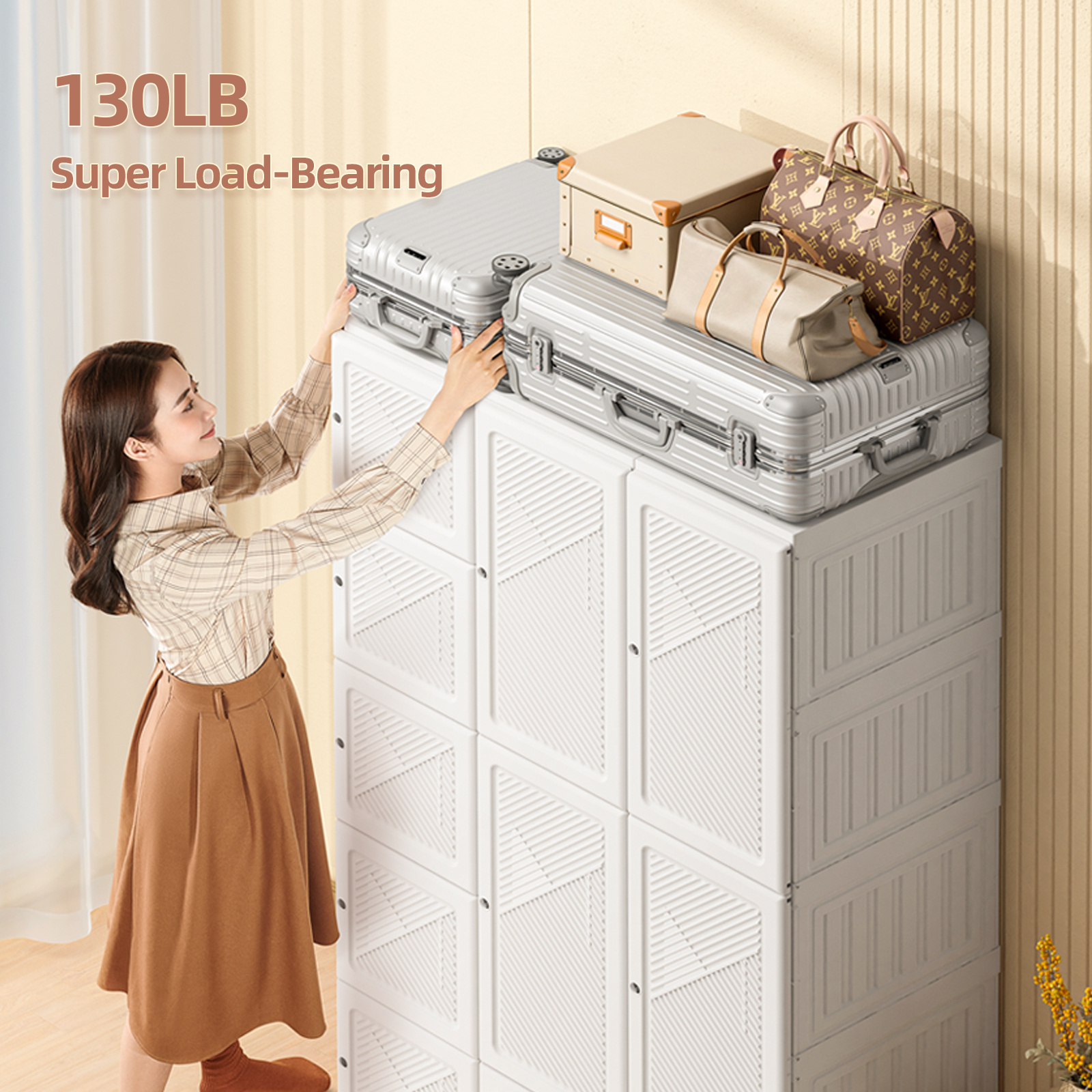 White folding storage closet handbag wall storage Lazy organizer cabinet