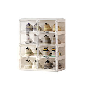 4 Tier Shoe Storage Cabinet 4 Doors Shoe Rack White