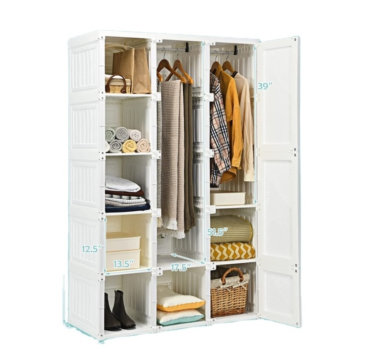 Mayibox OEM Foldable Clothes Organizer Storage, Hanging Rods, Magnet Doors Portable Wardrobe Closet