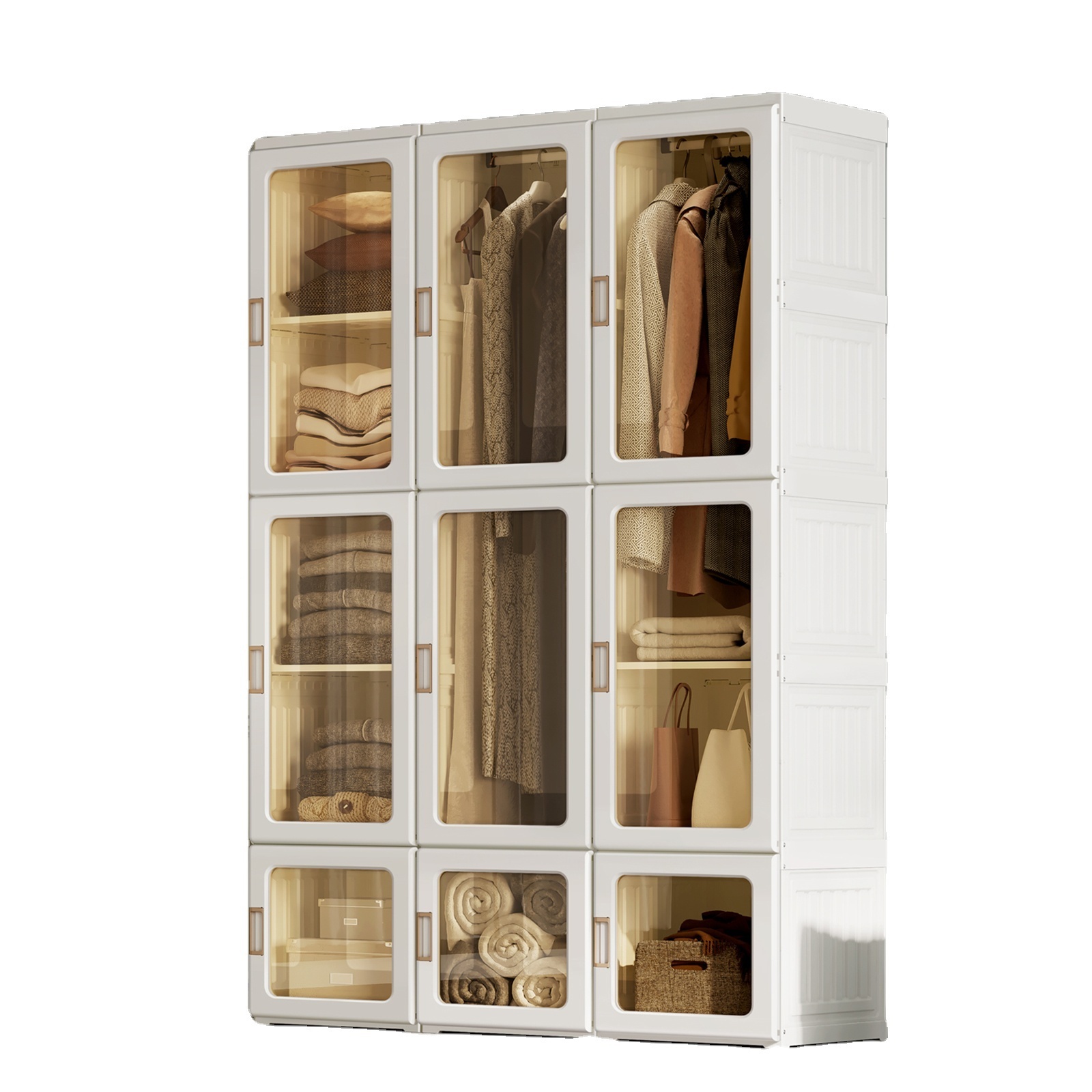 Portable cube storage wardrobe closet for bedroom storage finisher, for clothes dresser with clear door panel