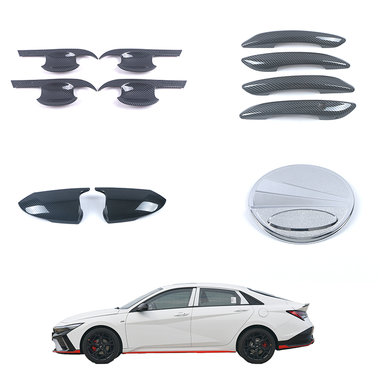 Car ABS exterior trim for 2021 Hyundai Elantra body kit carbon fiber chrome door handle cover rear view mirror cover