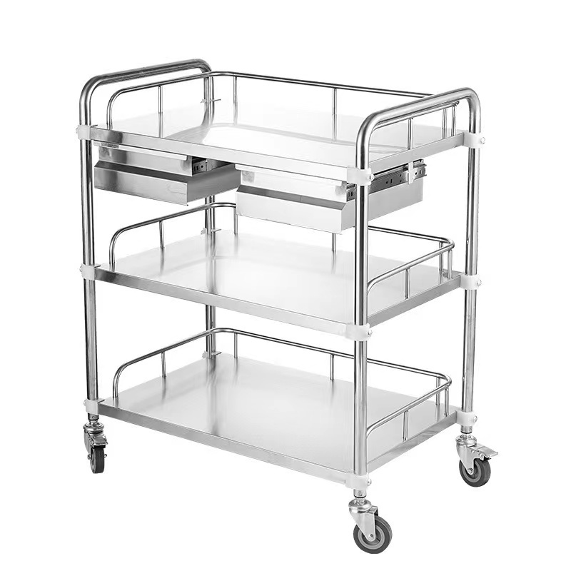 Stainless steel medical trolley with drawers assemble treatment cart customized size medicine nurse emergency hospital trolley