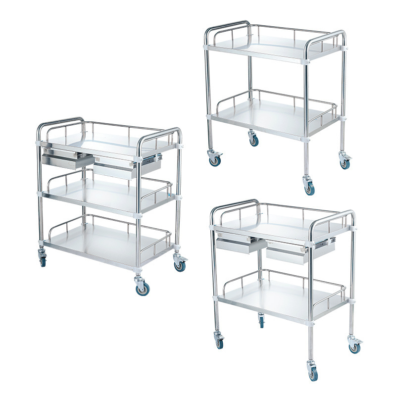 Stainless steel medical trolley with drawers assemble treatment cart customized size medicine nurse emergency hospital trolley