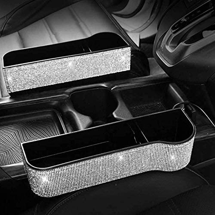 Bling Sparkle Crystals Car Seat Side Gap Filler for Console Storage Organizer