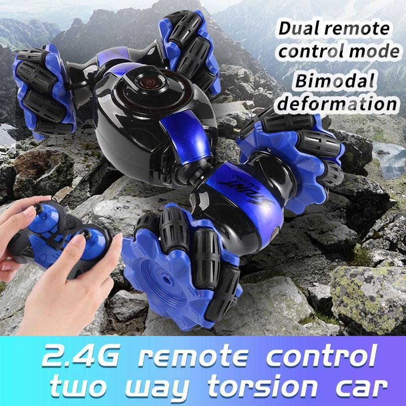 2.4G Double Control 4wd Transforming Twist Stunt Remote Control Car Hand Watch Control RC Toy Car