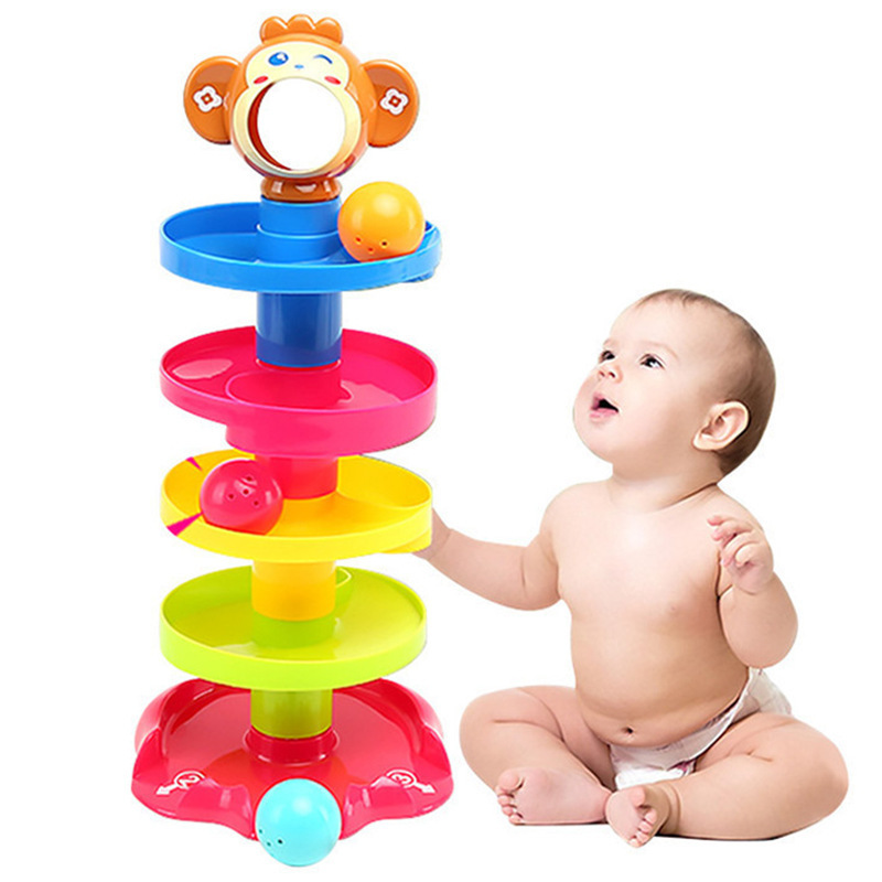 5 Layer Stack Drop Roll Swirling Tower for Baby and Toddler Development Educational Toys With 3 Spinning Activity Colorful Balls