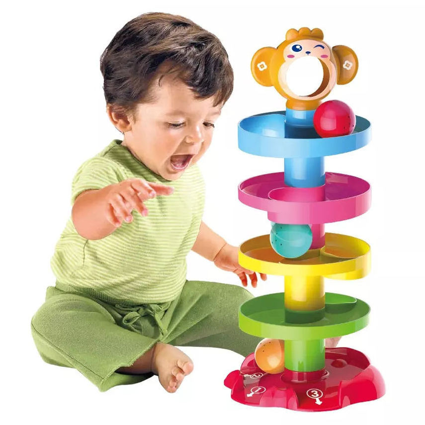 5 Layer Stack Drop Roll Swirling Tower for Baby and Toddler Development Educational Toys With 3 Spinning Activity Colorful Balls