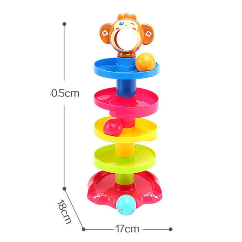 5 Layer Stack Drop Roll Swirling Tower for Baby and Toddler Development Educational Toys With 3 Spinning Activity Colorful Balls