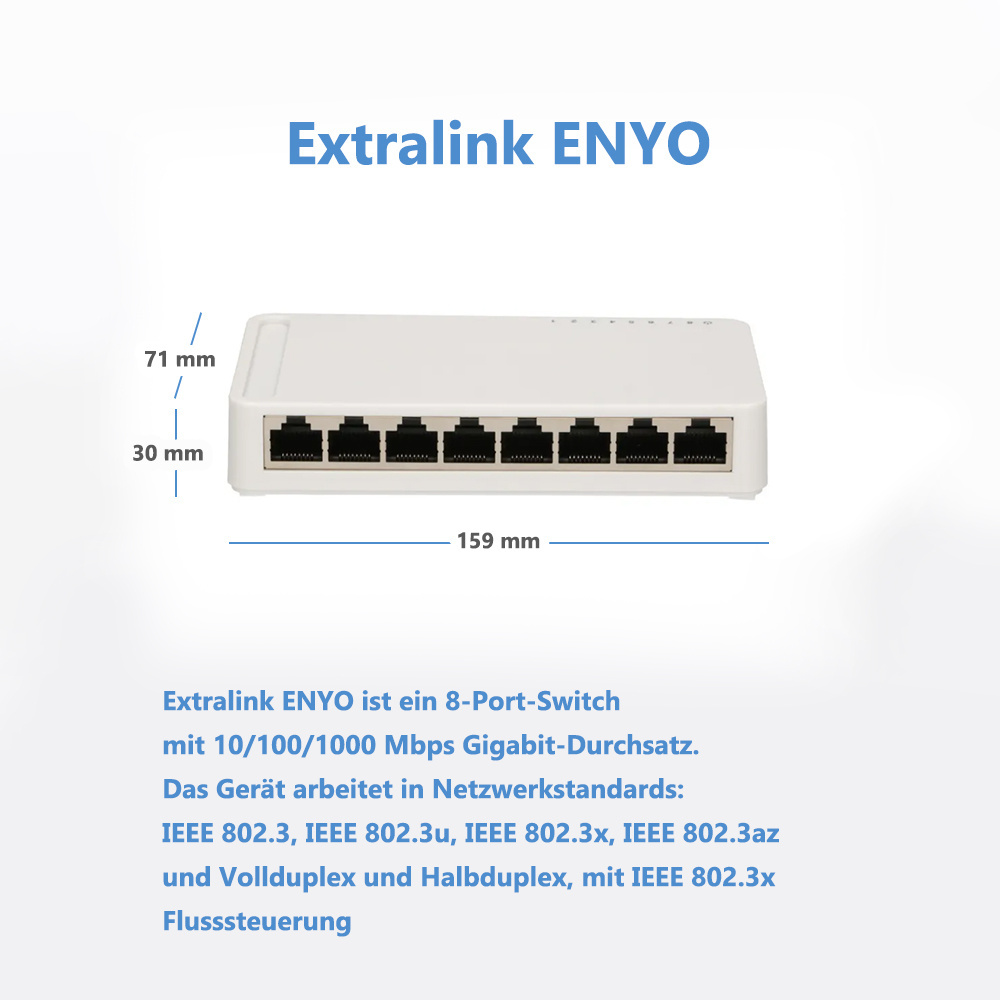 EXTRALINK ENYO 8-PORT GIGABIT DESKTOP SWITCH 8x [10/100/1000M (RJ45)] Power supply included