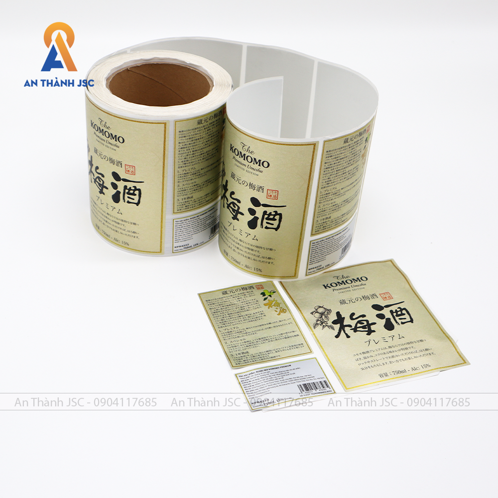 Packaging labels drinks stickers KOMOMO premium gold wine label OEM/ODM manufactory from Viet Nam