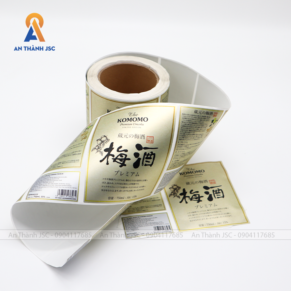 Packaging labels drinks stickers KOMOMO premium gold wine label OEM/ODM manufactory from Viet Nam