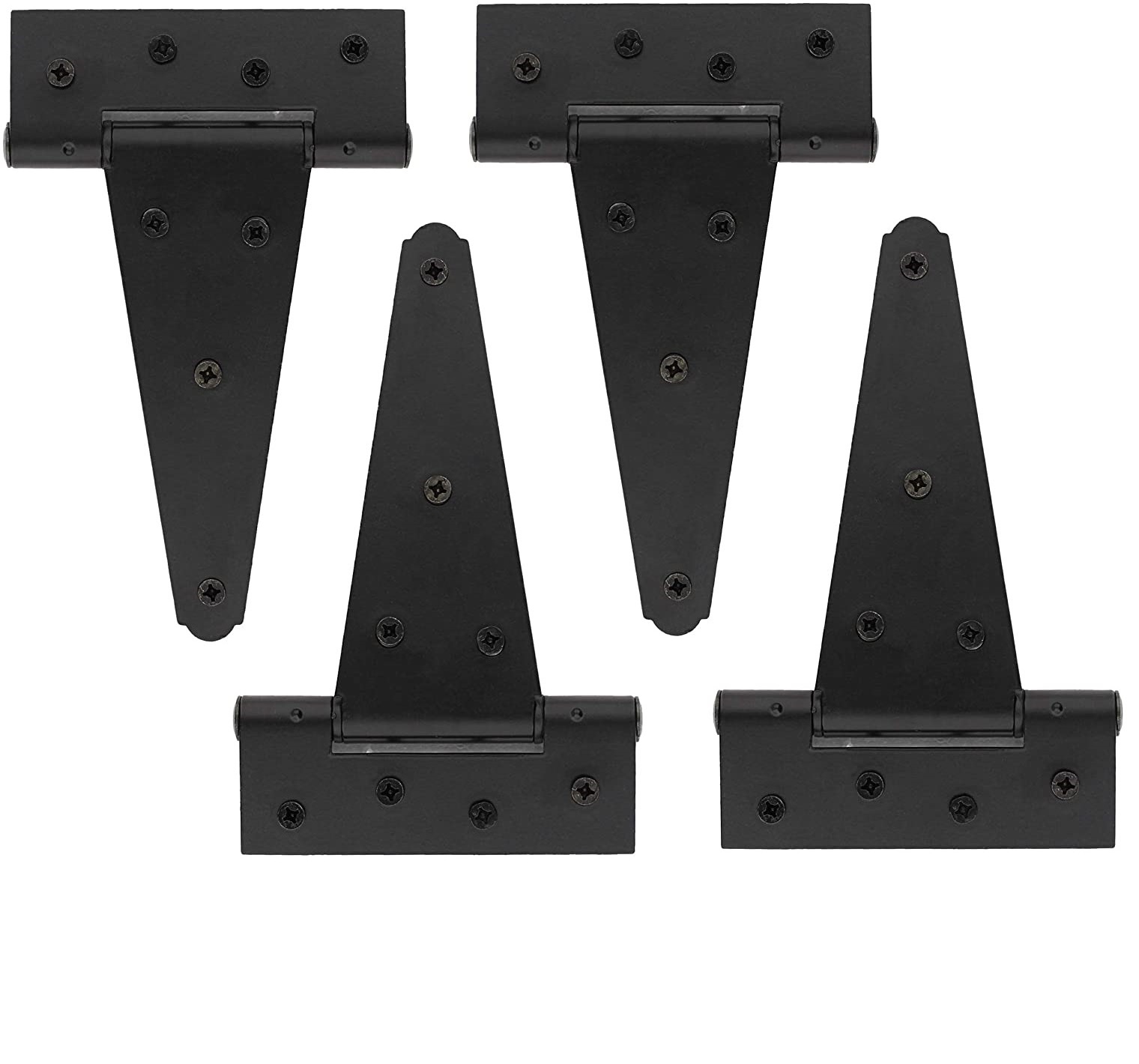 Triangle Door Hinge 4 Pk - Heavy Duty 6 Inch T-Strap Farmhouse Style Door Hinges Matte Black Barn Door Hinges