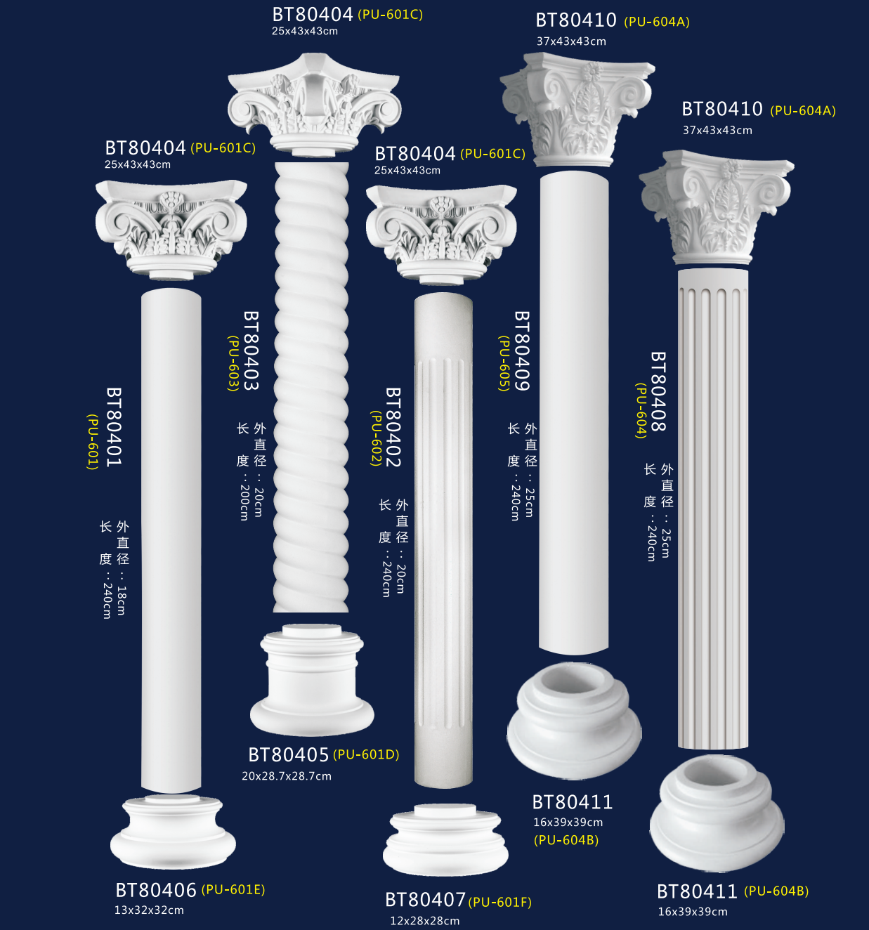 Polyurethane foam indoor decorative pillars cylinder column decorative pillars for weddings outside pillar