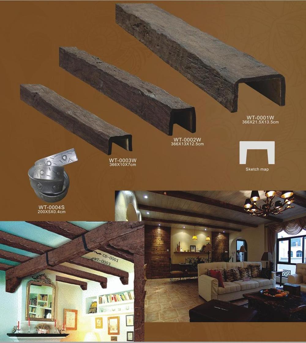 Light Weight polyurethane foam Faux Wood Beams PU Faux Wood Beam Ceiling Decoration Interior Artificial Beam Design for Sale