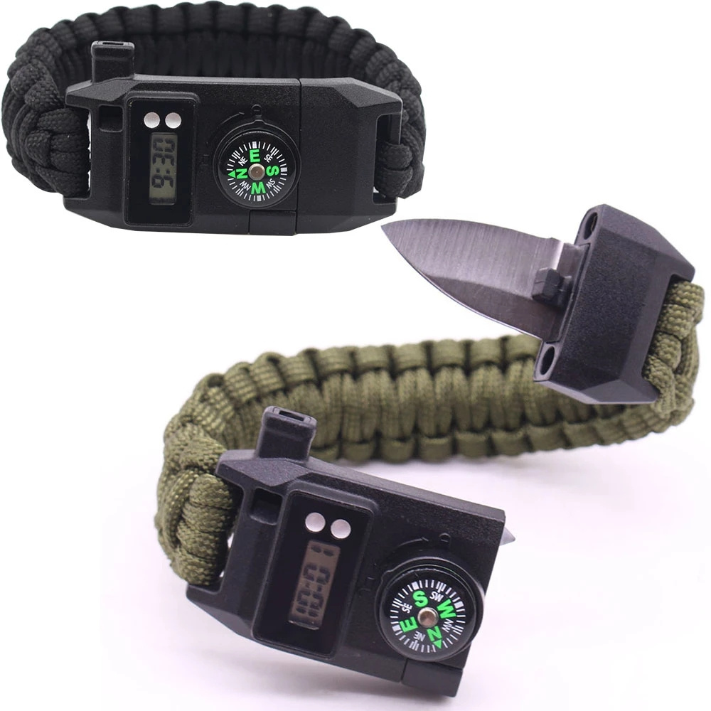 Anthrive Outdoor Camping Paracord Knife Survival Bracelets With Digital Watch Flint Fire Starter Whistle Compass