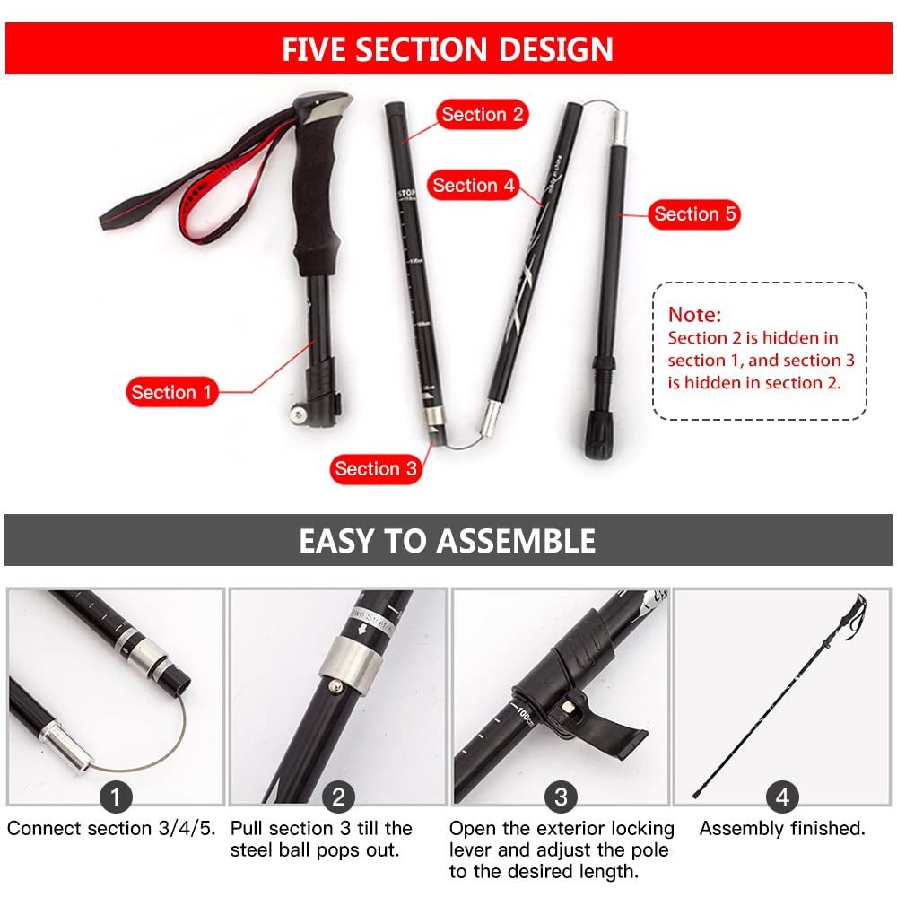 Anthrive Aluminum Alloy Alpenstock Lightweight Portable Collapsible Multifunctional Climbing Stick Outdoor Walking Stick