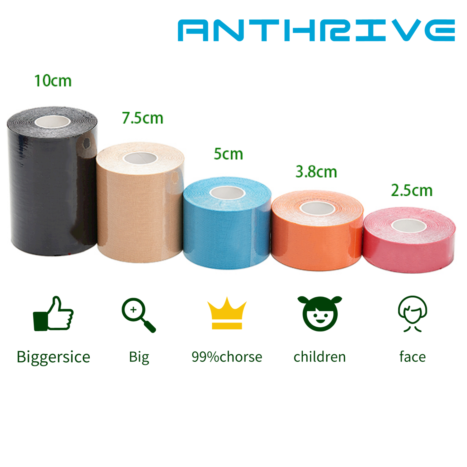 Anthrive Hot Sale Custom 5cm Precut Cotton Rigid Body Adhesive Sport Athletic Waterproof Kt Muscle Kinesiology Tape