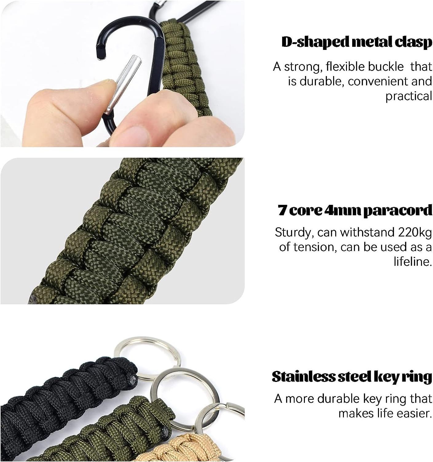 Anthrive Paracord Keyring Braided Kit Lanyard with Carabiner Clip Keychain Lanyard Ring Hook for Outdoor Camping Hiking