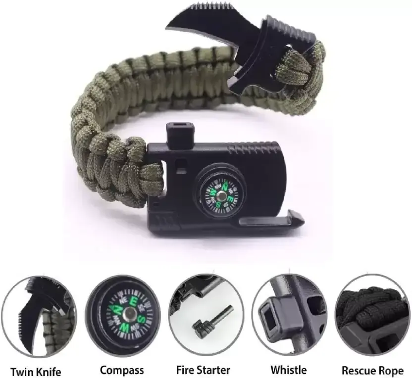 Anthrive Camping Hiking 550lb Paracord Woven Outdoor Paracord Knife Survival Bracelet With Fire Starter Compass Whistle