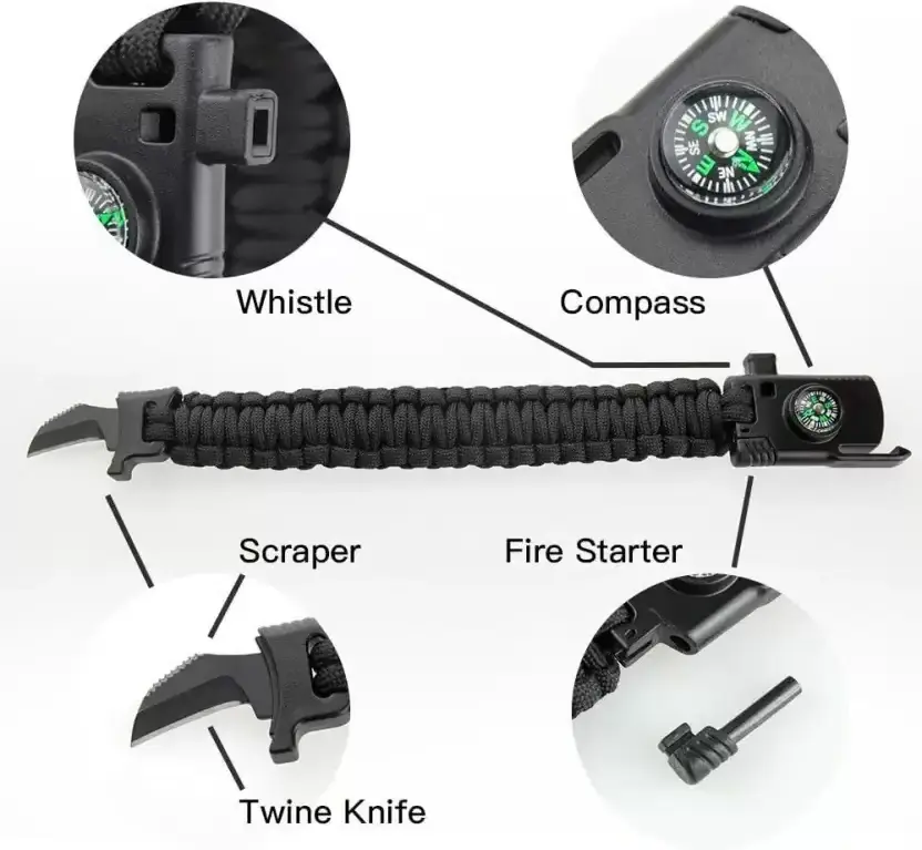 Anthrive Camping Hiking 550lb Paracord Woven Outdoor Paracord Knife Survival Bracelet With Fire Starter Compass Whistle