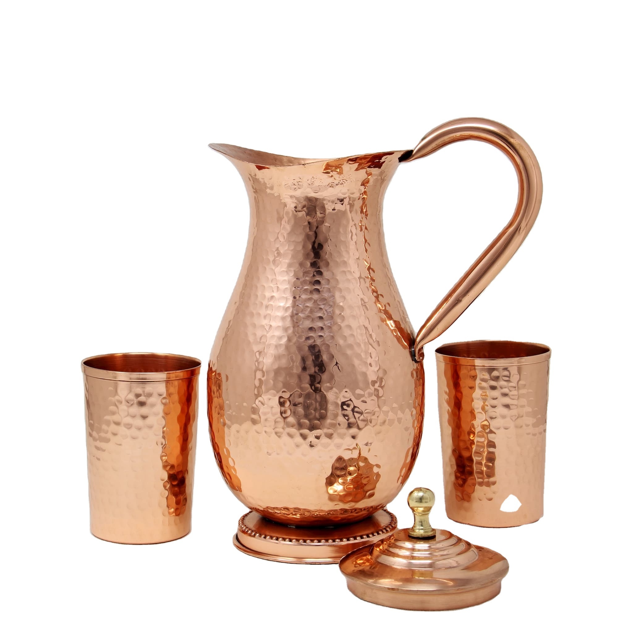 Trendy Pure Copper Jug Custom Wholesale Oem Drinking Copper Jug With Glass For Home Hotel Restaurant Indian Copper Jug