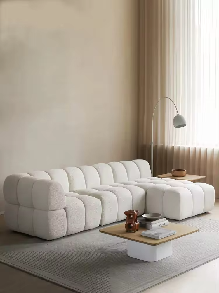 Scandinavian Simple Beige Living Room Set Comfortable White Combination Sofa L-Shaped Sofa Combination Modular Sofa