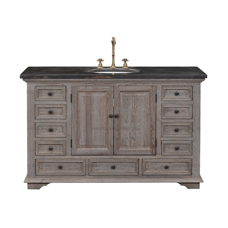 Vintage Style Rustic Recycled Wood 135*58.5*83.5cm Solid Oak Wood Cabinets Vanities Bathroom Furniture