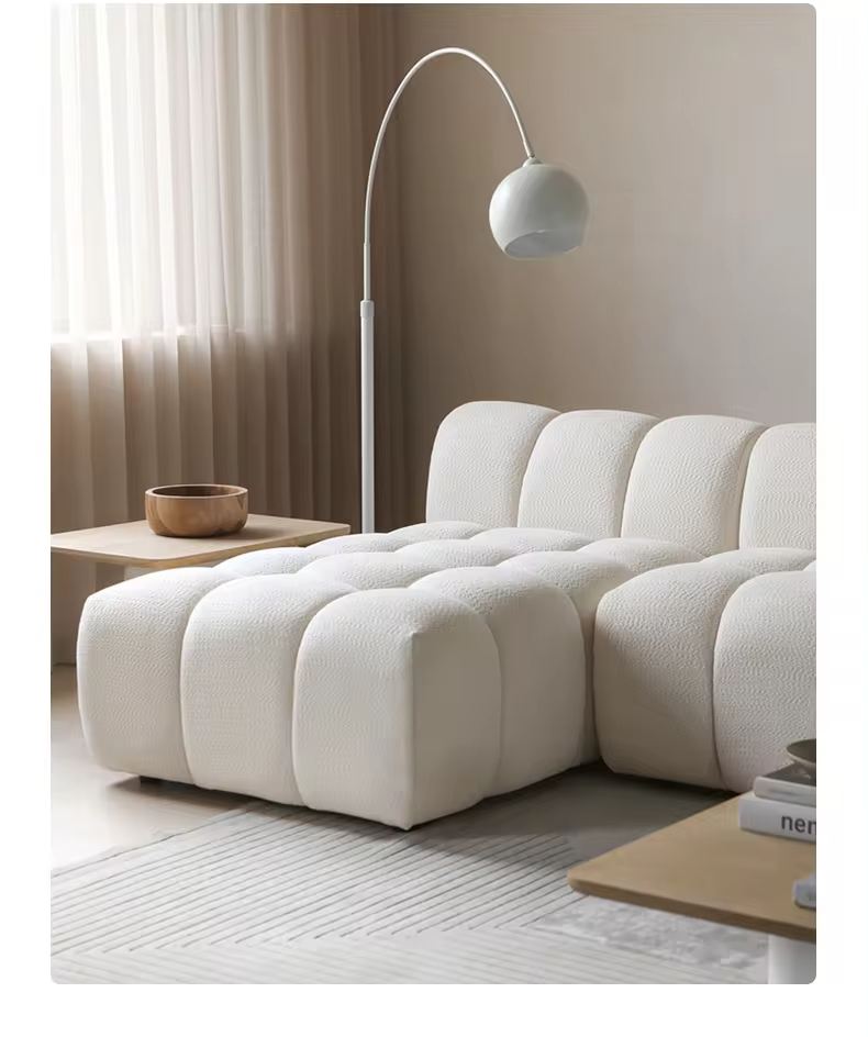 Scandinavian Simple Beige Living Room Set Comfortable White Combination Sofa L-Shaped Sofa Combination Modular Sofa