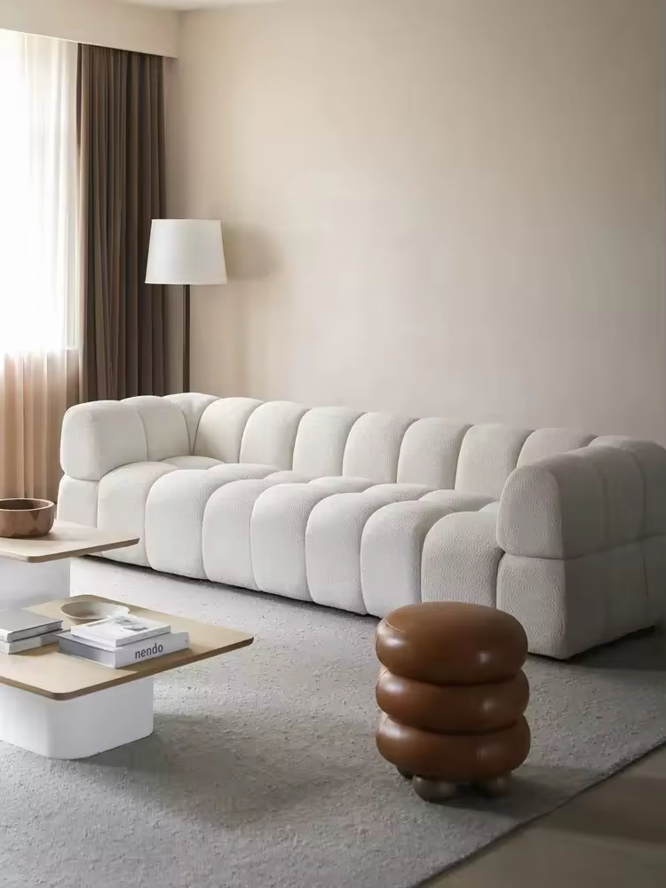 Scandinavian Simple Beige Living Room Set Comfortable White Combination Sofa L-Shaped Sofa Combination Modular Sofa