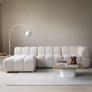 Scandinavian Simple Beige Living Room Set Comfortable White Combination Sofa L-Shaped Sofa Combination Modular Sofa