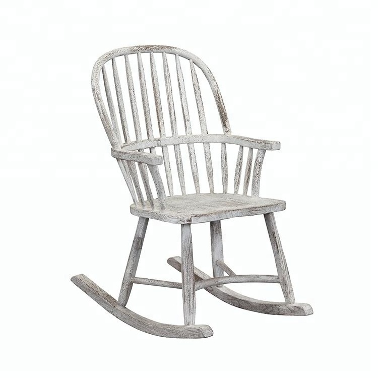 Shabby chic nordic style French country funiture classical recycled elm wood hand painted antique wooden rocking chair