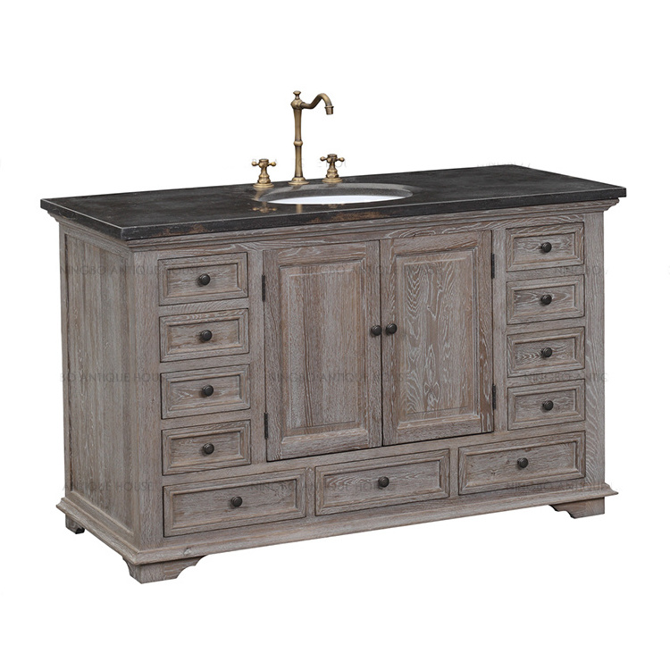 Vintage Style Rustic Recycled Wood 135*58.5*83.5cm Solid Oak Wood Cabinets Vanities Bathroom Furniture