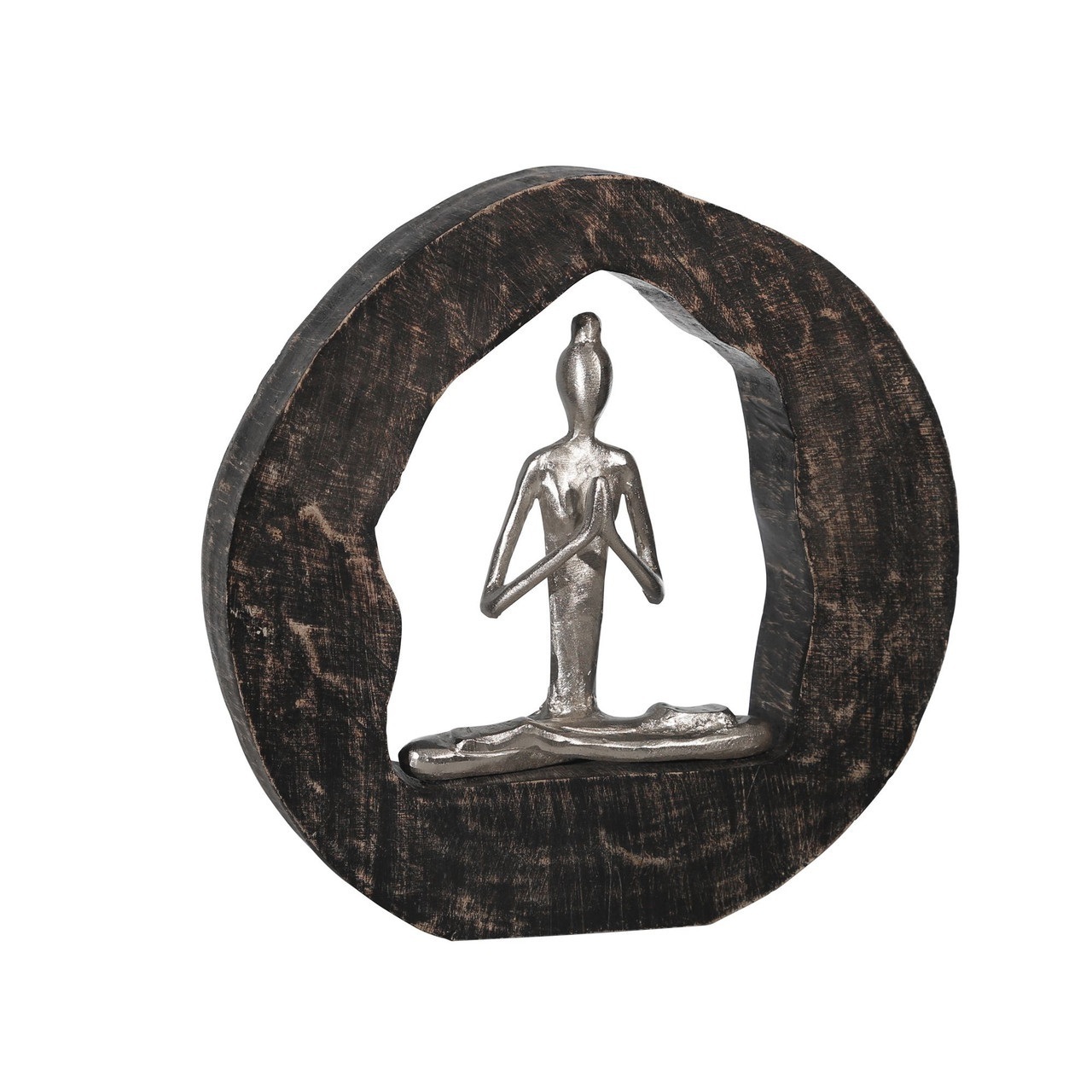 Buddha Aluminium And Wooden Sculpture For Home Office Hotel Table Top Decor Usage Wooden Ornament Sculpture In Wholesale Price