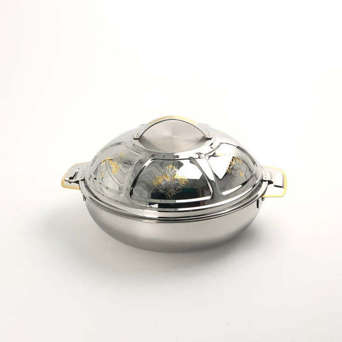 Round Silver Gold Design Finishing Premium High Quality Steel Casserole Serving Food Warmer For Home Hotel Restaurants