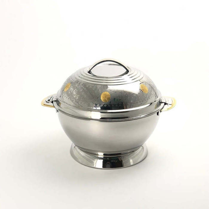 Round Silver Gold Design Finishing Premium High Quality Steel Casserole Serving Food Warmer For Home Hotel Restaurants