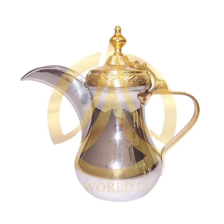 Luxury Hotel Restaurant Catering Serving Pots Arabic Tea Pot Kettle Set Shiny Finishing Brass Metal Tea Pot Dallah Set