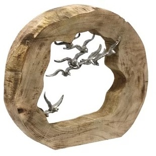 Alumniniuim Heart Wooden Sculpture For Home Office Hotel Table Top Decor Usage Wooden Ornament Sculpture In Wholesale Price