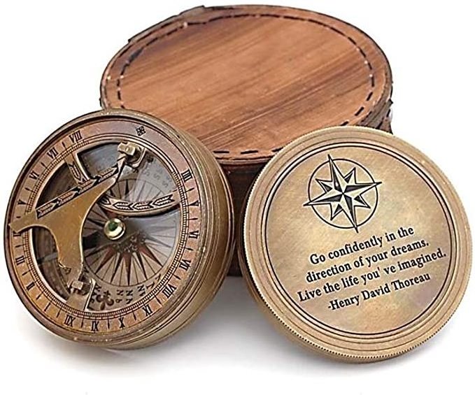 Magnetic Brass Hot selling quality premium luxury Nautical Sundial Compass With Wooden Box Collectible Marine Sun Dial Compass