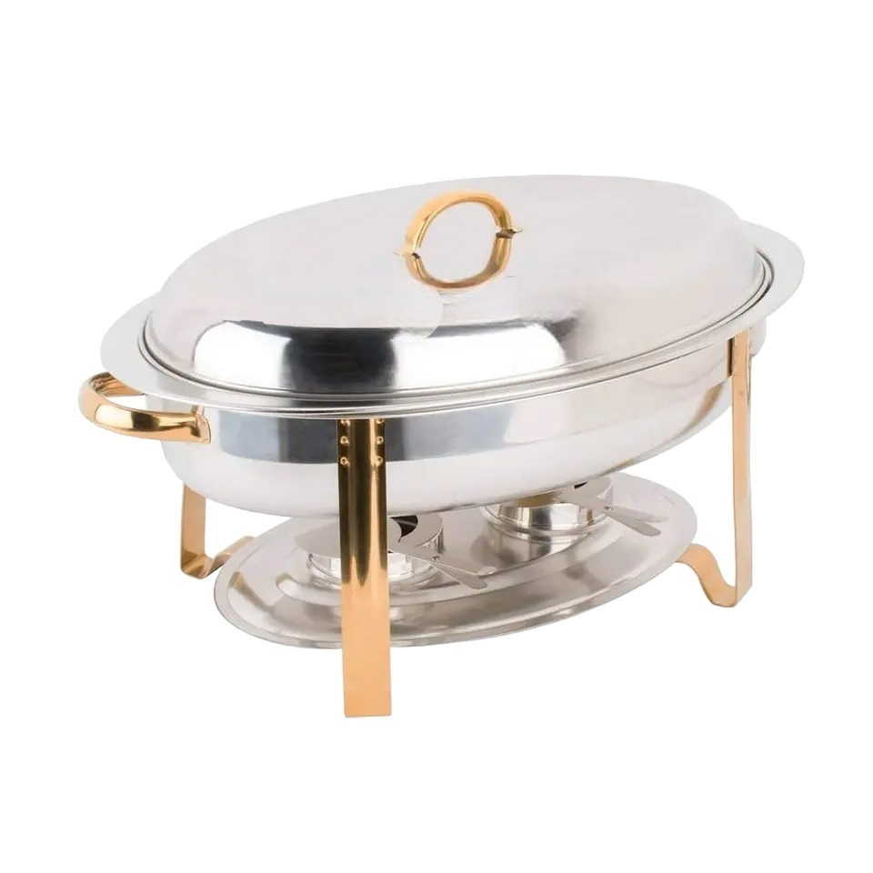 Hot Sale Silver Plated Buffet Stove Catering Restaurant Food Warmer Set Luxury Customized Oval Shape Chafing Dish With Stand