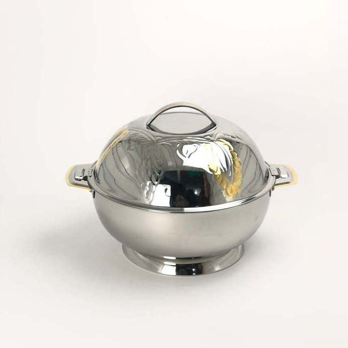 Round Silver Gold Design Finishing Premium High Quality Steel Casserole Serving Food Warmer For Home Hotel Restaurants