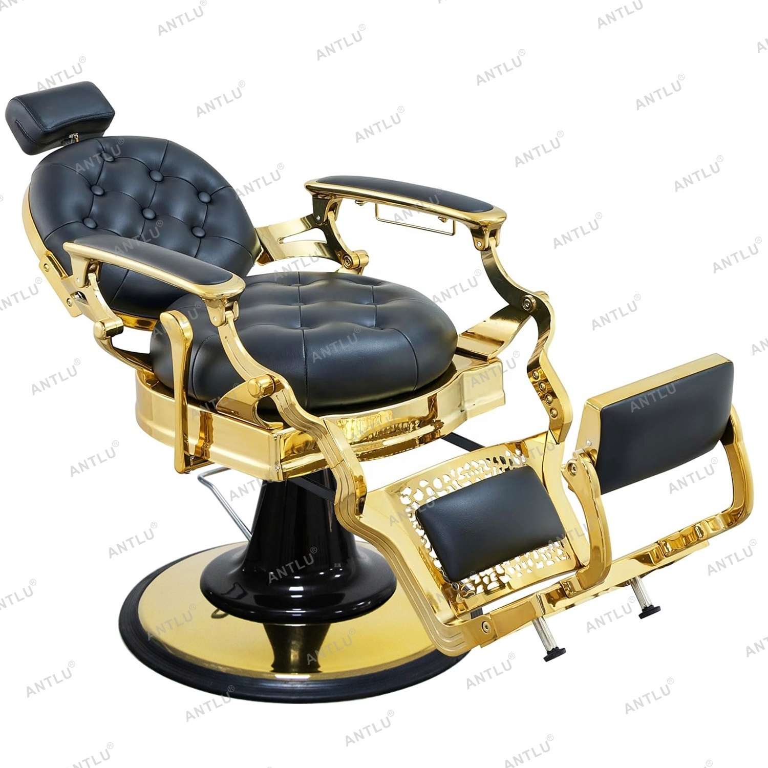 Vintage Men's Barber Chair Frame Retro Antique Black And Gold Barber Frame Accessories Hair Salon Shop Furniture Parts