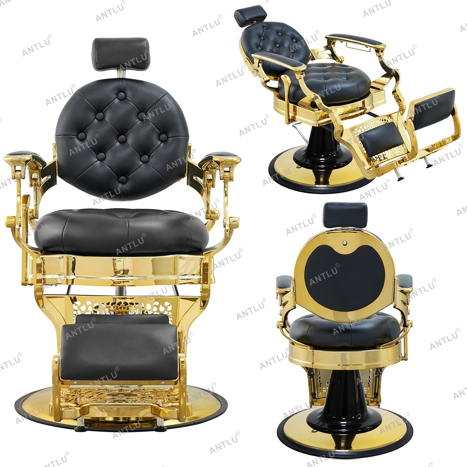 Vintage Men's Barber Chair Frame Retro Antique Black And Gold Barber Frame Accessories Hair Salon Shop Furniture Parts