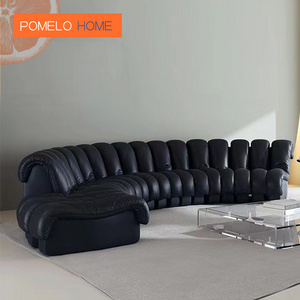 Pomelohome S shape modular modern living room sofas set furniture leather