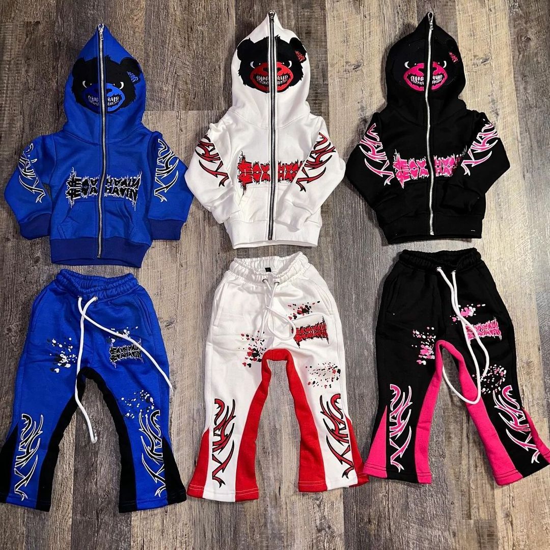 Kids 2024 Hot sale New Style Full Face Zip Closer up Sweatsuit with Satin Lined 100% Cotton Fleece unisex Sweatsuits