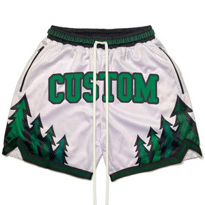 Classic Printed Blank Shiny Breathable Medium Above The Knee Customable Mens Embroidery Basketball Shorts With Pockets