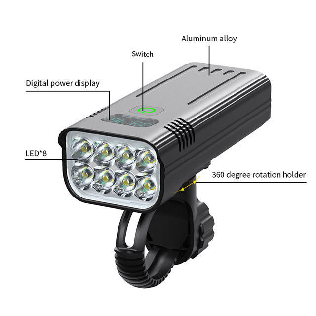 1000 Lumen 5200mAh Bicycle Lamp Powerful LED with Digital Power Display Made from Durable Aluminum Alloy