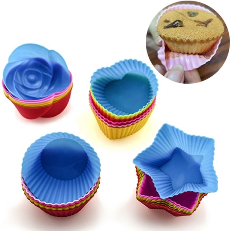 Easy baking silicone cake mold cup shape round square flower heart 7cm cupcake liner non-sticky