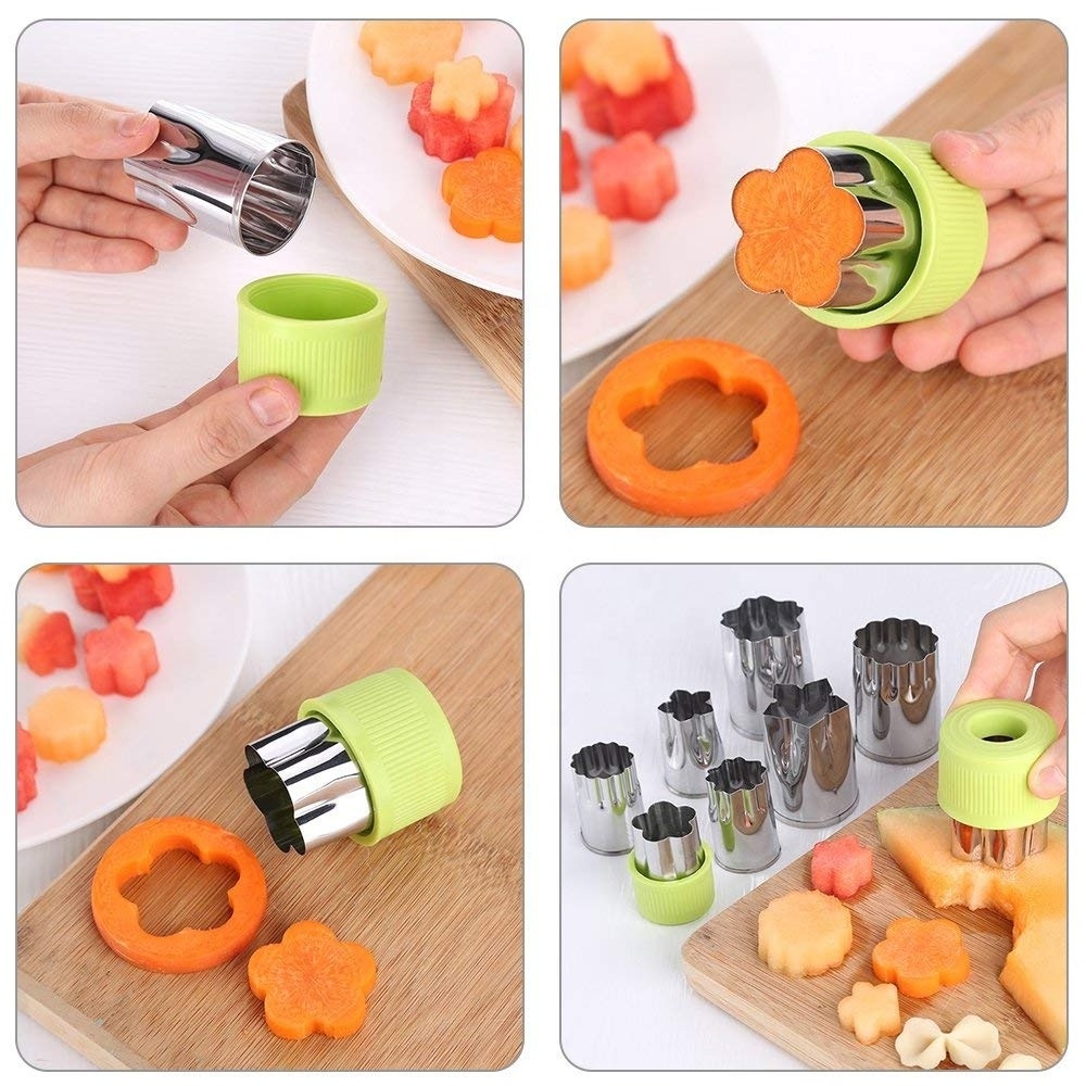 Fruit Cutter Shapes Set - 12 Pieces Stainless Steel Vegetable Cutters with plastic lid to protect hand Play dough cutter