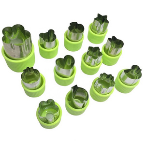 Fruit Cutter Shapes Set - 12 Pieces Stainless Steel Vegetable Cutters with plastic lid to protect hand Play dough cutter