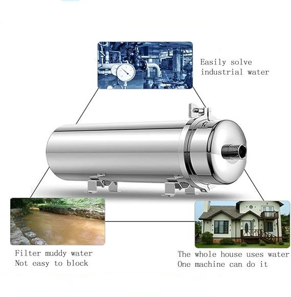 Wheelton Stainless Steel Whole House Water Filter System PVDF Ultrafiltration Sediment Filter Sink-Washable for Household Use